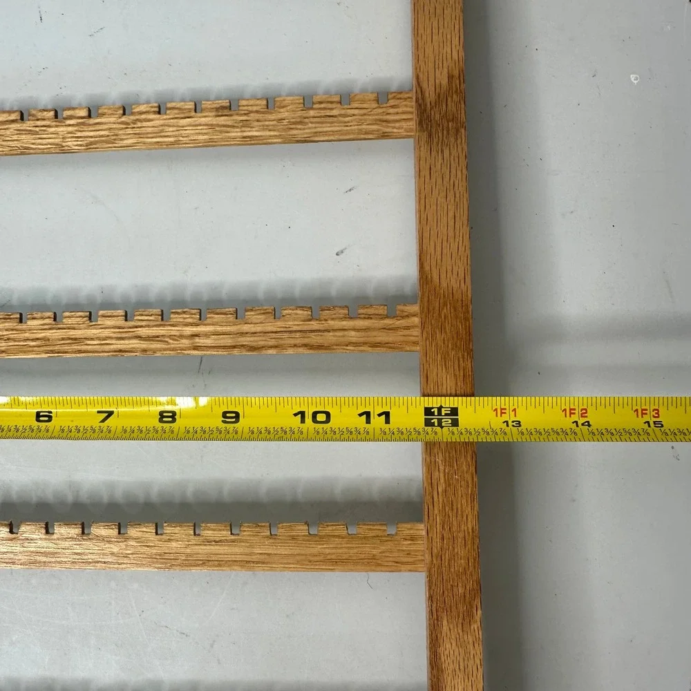 Vintage Oak Wood Wall Mount Jewelry Organizer Rack Earrings Holder